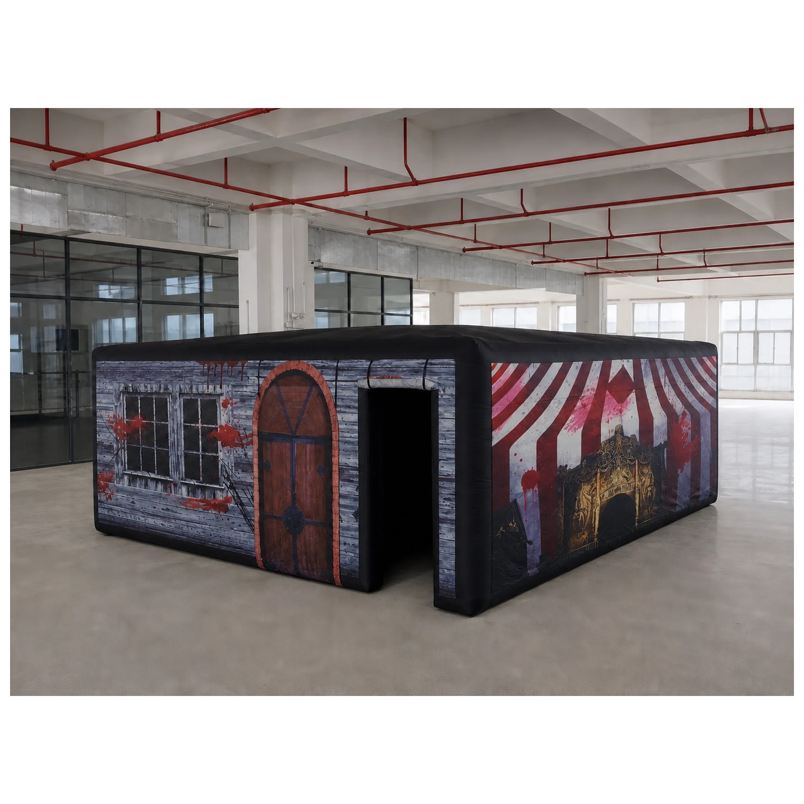 Kids Outdoor Venues - Großes aufblasbares Spukzirkus-Labyrinth mit Flachdach 4x6m