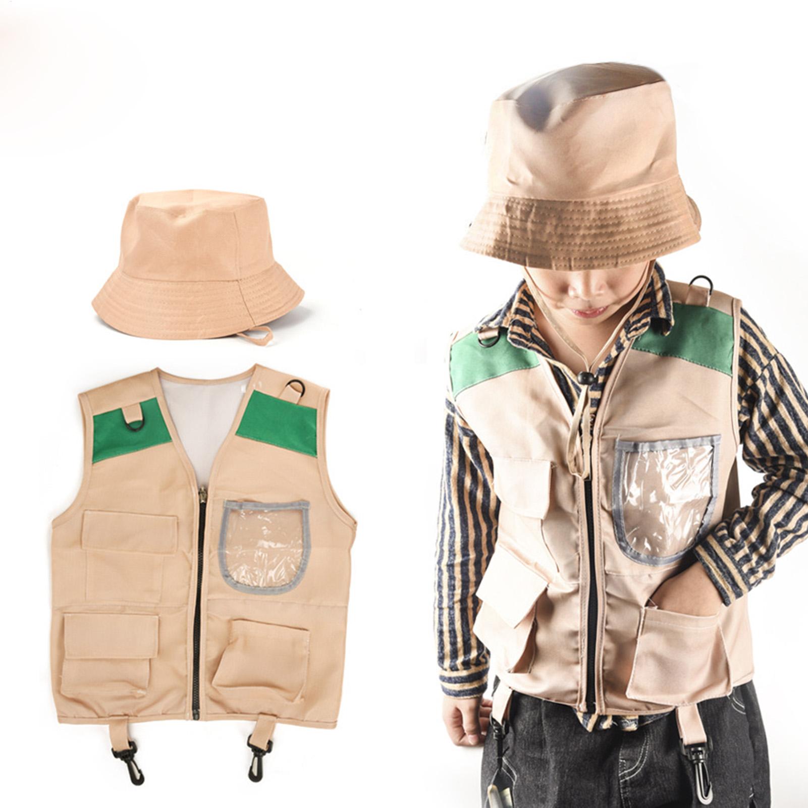 Kids Outdoor Explorer Set - Kinder-Entdecker-Hut und Weste, Kostümset, Abenteuer-Rollenspiel-Outdoor-Set für