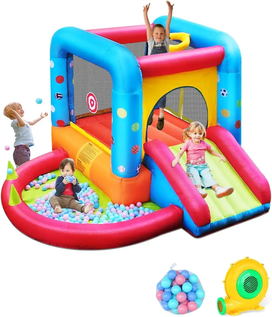 Kids Outdoor Jump House - Step4Fun Aufblasbares Hüpfhaus, Kinderburg-Rutsche für Kinder