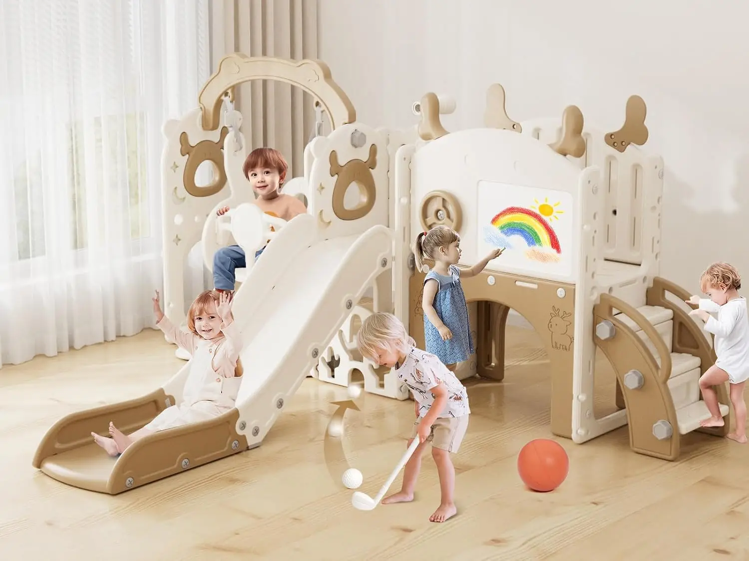 Kids Outdoor Swing Set With Slide - 13-in-1 Rutsch- und Schaukelset für Kleinkinder,