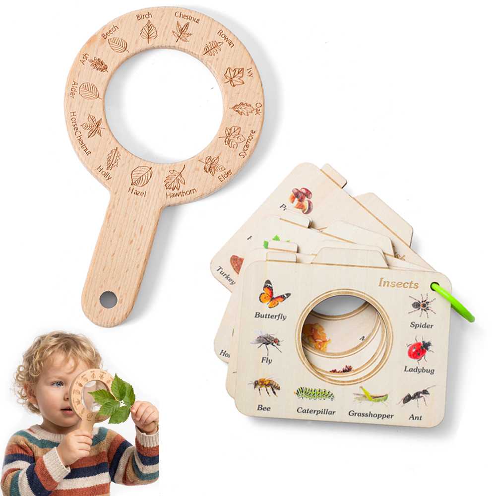 Kids Outdoor Explorer Set - Holz-Lupe und Kameraförmiges Naturbuch-Set für Kinder