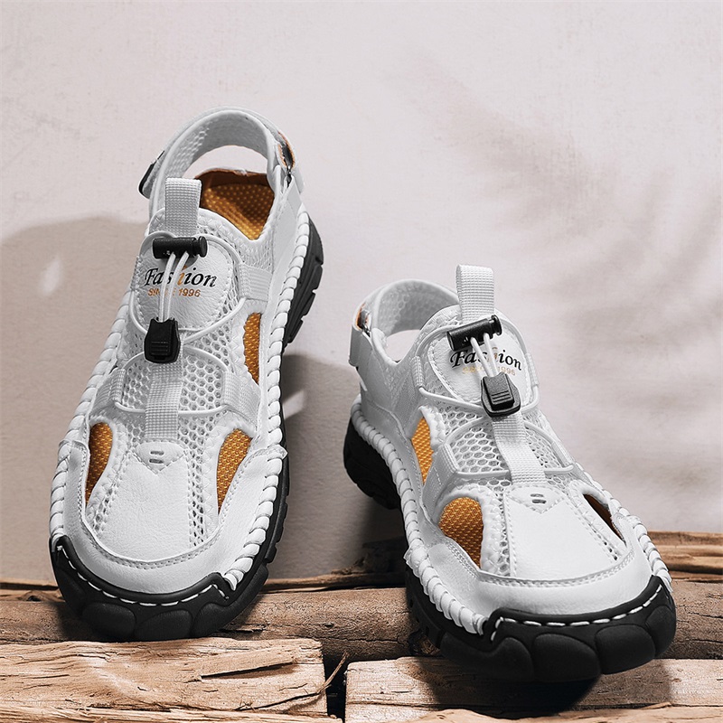 Kids Outdoor Net - Handgefertigte, einfache Herren-Sandalen mit Buchstabendruck, Sommer-Strand-Hohlsandalen,