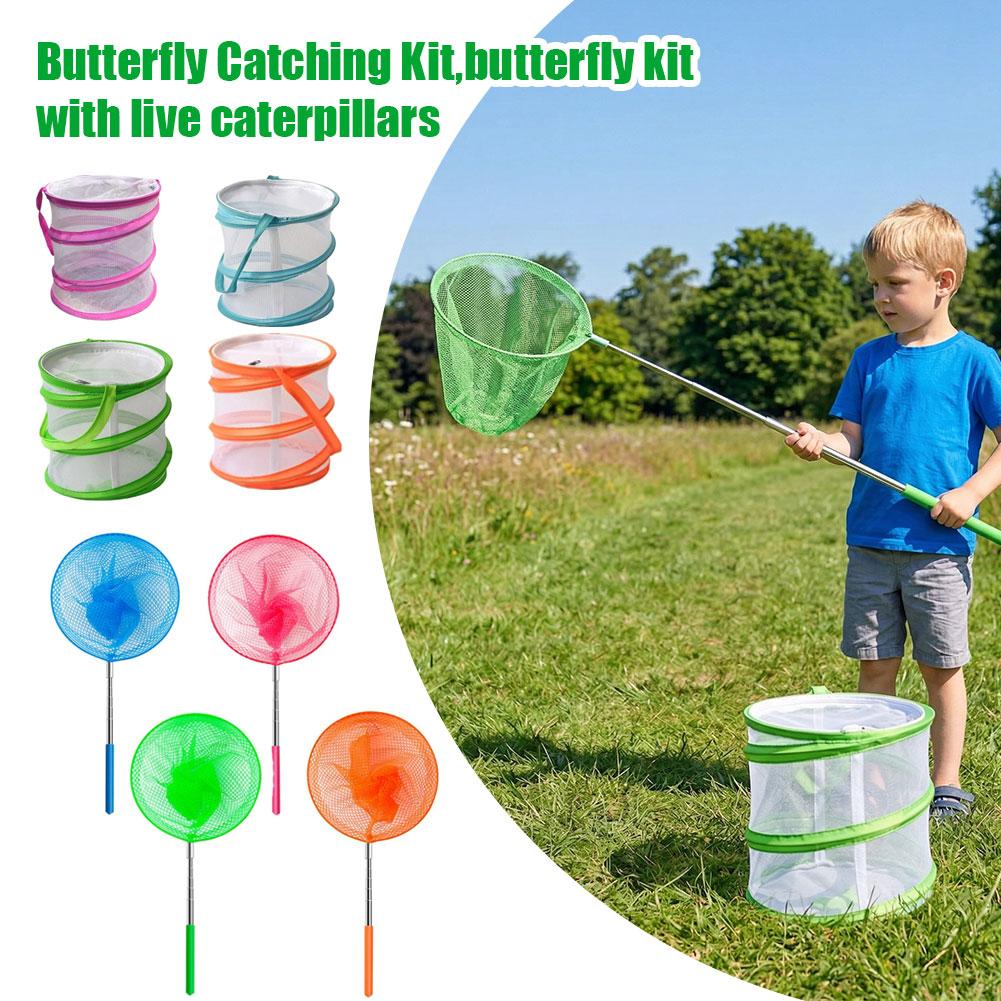 Bug Catching Kit - Kinder-Schmetterlingsfangset Faltbarer Netz-Insektenkäfig Ausziehbares Insektenfangnetz Lehrreiches