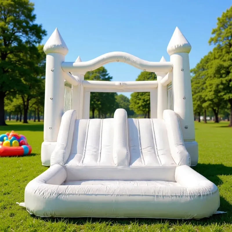 Kids Outdoor Jump House - Riesiges Weißes Aufblasbares Hüpfhaus mit Rutsche