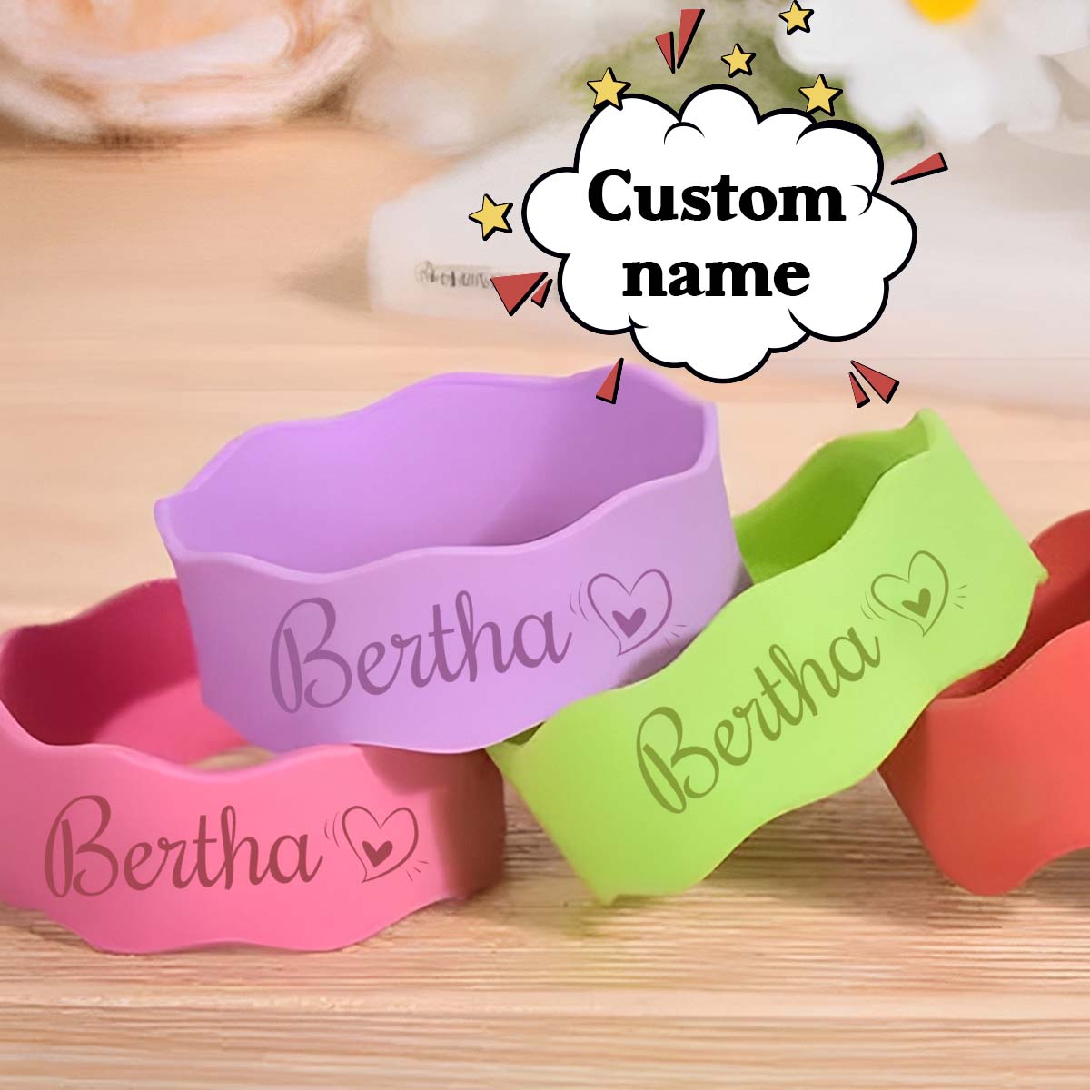 Kids Outdoor Decor - Personalisierbares Silikon-Becherhüllenband – Dehnbarer, weicher, kratzfester