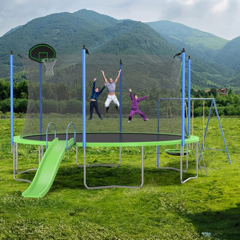 US-Versand 12-14FT Trampolin-S – Kids Outdoor Swing Set With Slide Bewertung und Preis